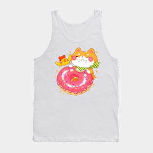 Shiba Inu Eating Giant Donut Tank Top